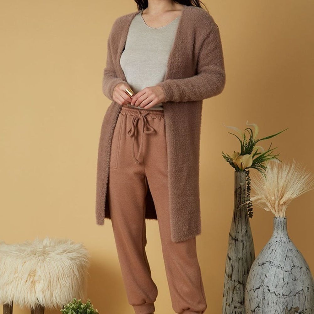 Brown Size S M L Open Front Soft Fuzzy Cardigan Sweater Long  Fall Winter